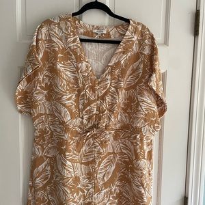 Madewell Lightspun Drawstring Coverup Romper in Palm Leaves